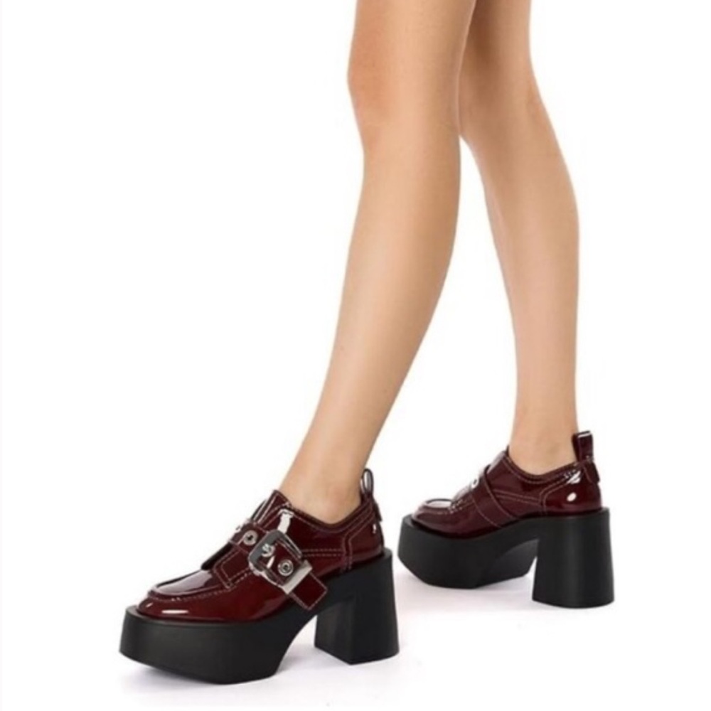 Larroude Burgundy Patent Platform Mary Jane Heels